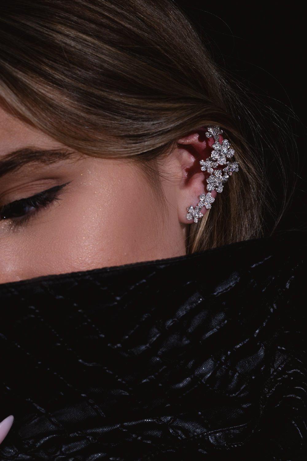 STEFERE-Diamond Flower Ear Cuff-WHITE GOLD
