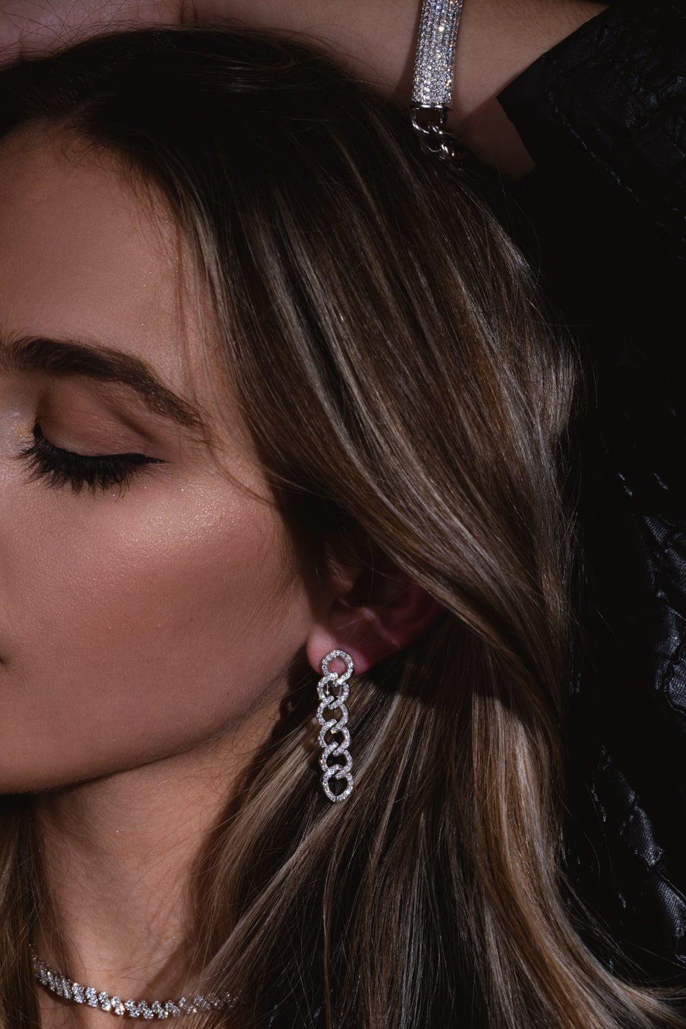 STEFERE-Diamond Link Drop Earrings-WHITE GOLD
