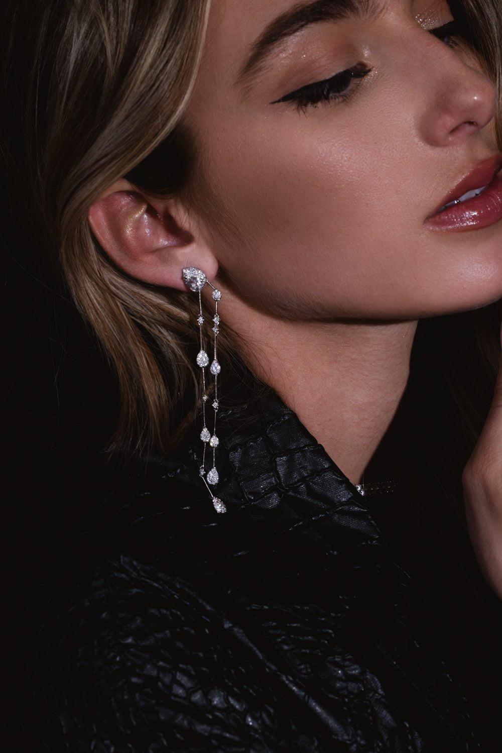 STEFERE-Diamond Long Drop Earrings-WHITE GOLD