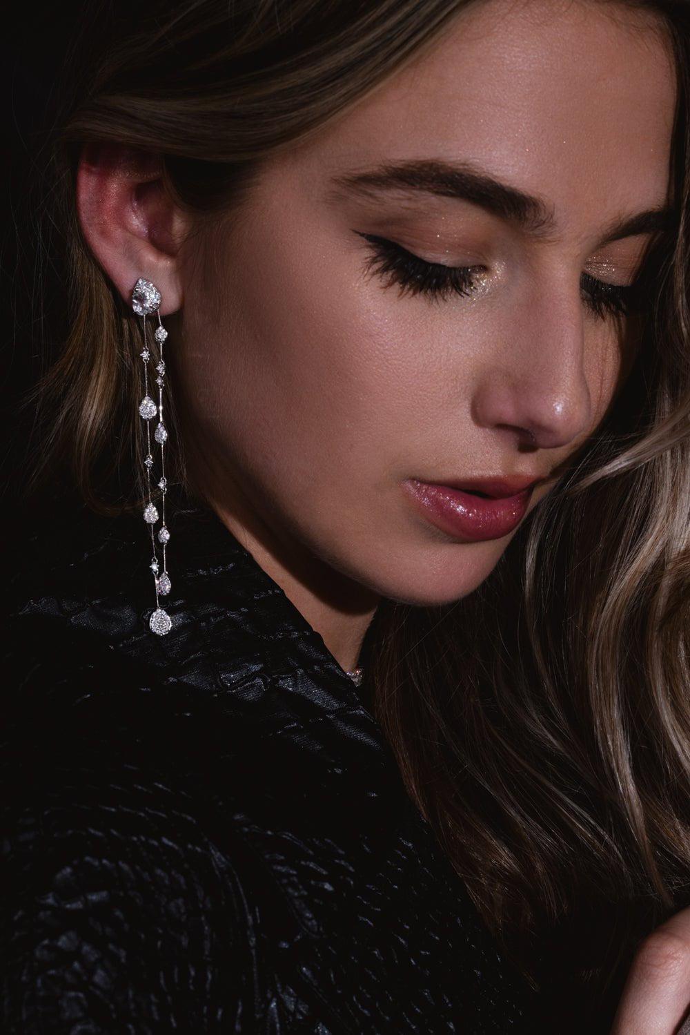 STEFERE-Diamond Long Drop Earrings-WHITE GOLD