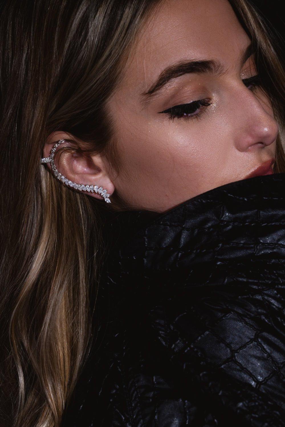STEFERE-Diamond Long Ear Cuff-WHITE GOLD
