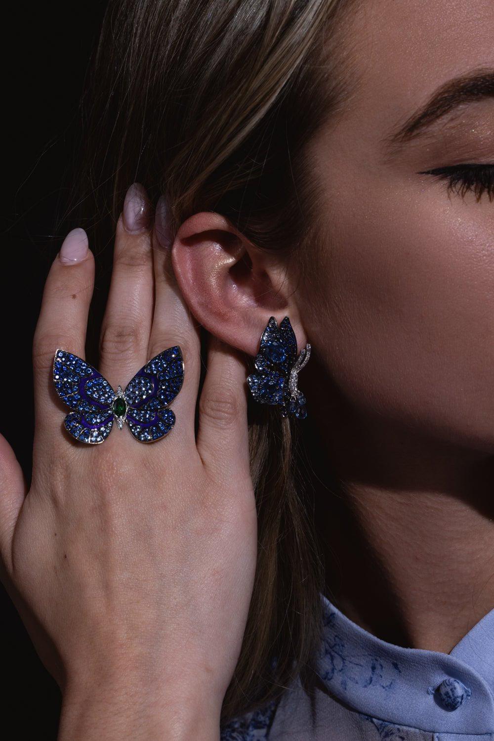 STEFERE-Sapphire Diamond Butterfly Earrings-WHITE GOLD