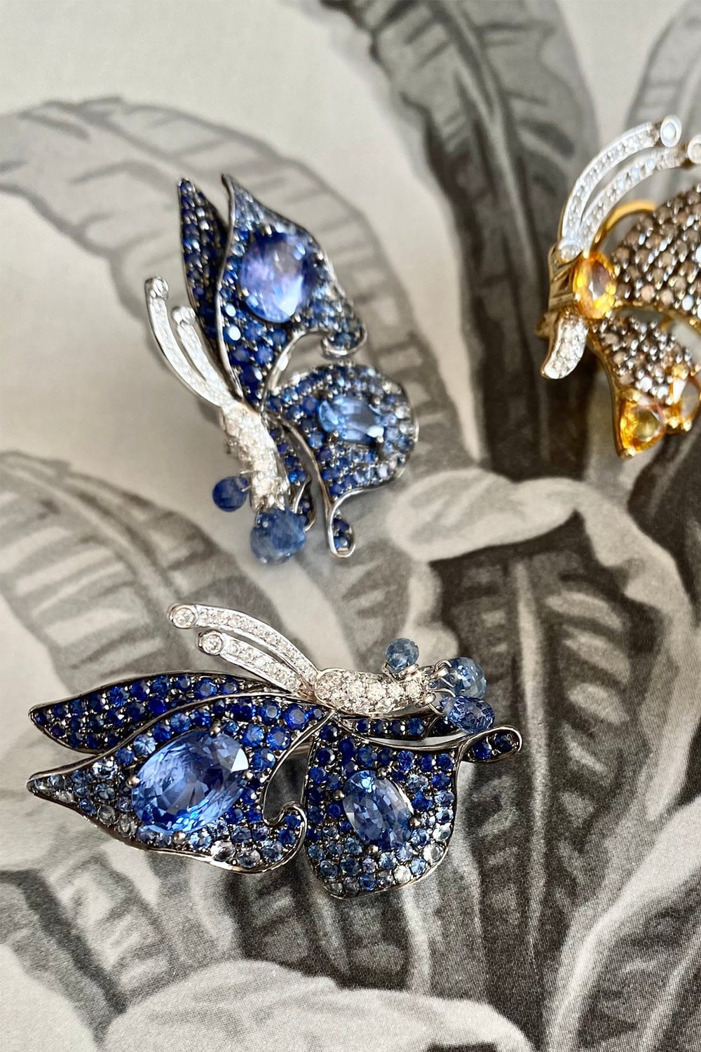 STEFERE-Sapphire Diamond Butterfly Earrings-WHITE GOLD