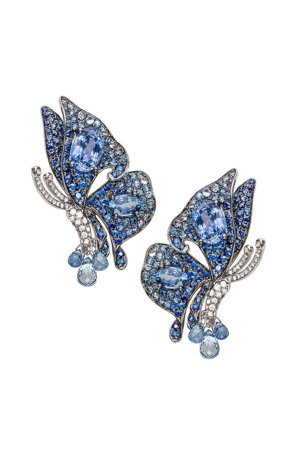 STEFERE-Sapphire Diamond Butterfly Earrings-WHITE GOLD