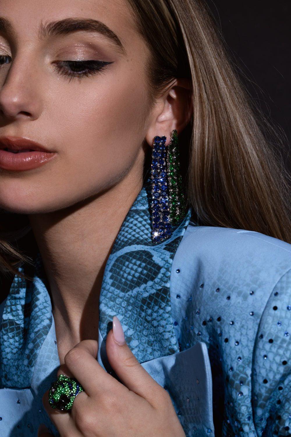 STEFERE-Sapphire Tsavorite Mix Match Earrings-WHITE GOLD