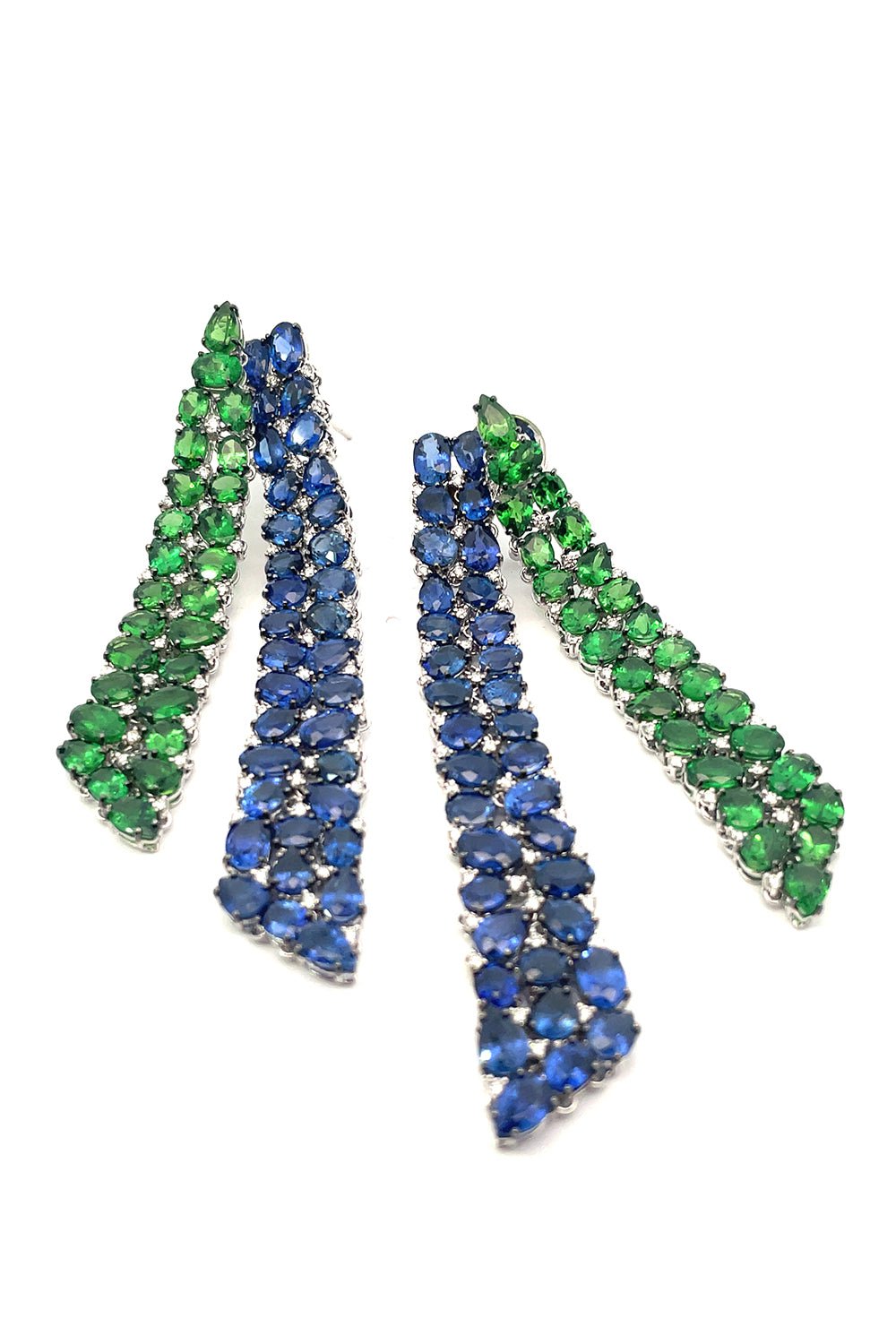 STEFERE-Sapphire Tsavorite Mix Match Earrings-WHITE GOLD