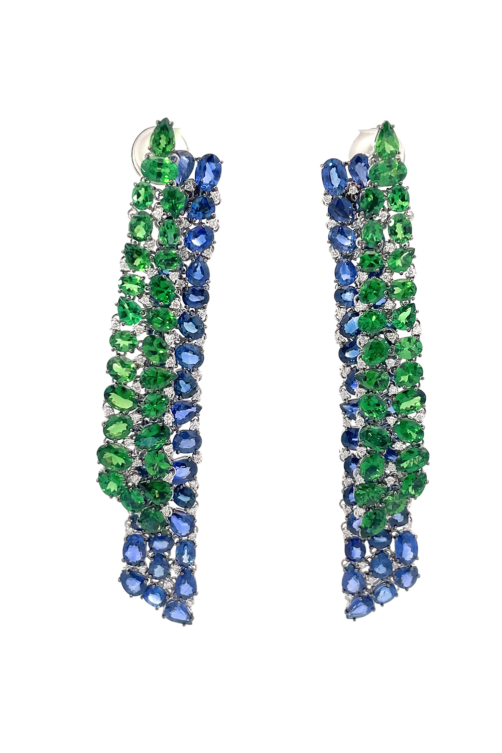 STEFERE-Sapphire Tsavorite Mix Match Earrings-WHITE GOLD