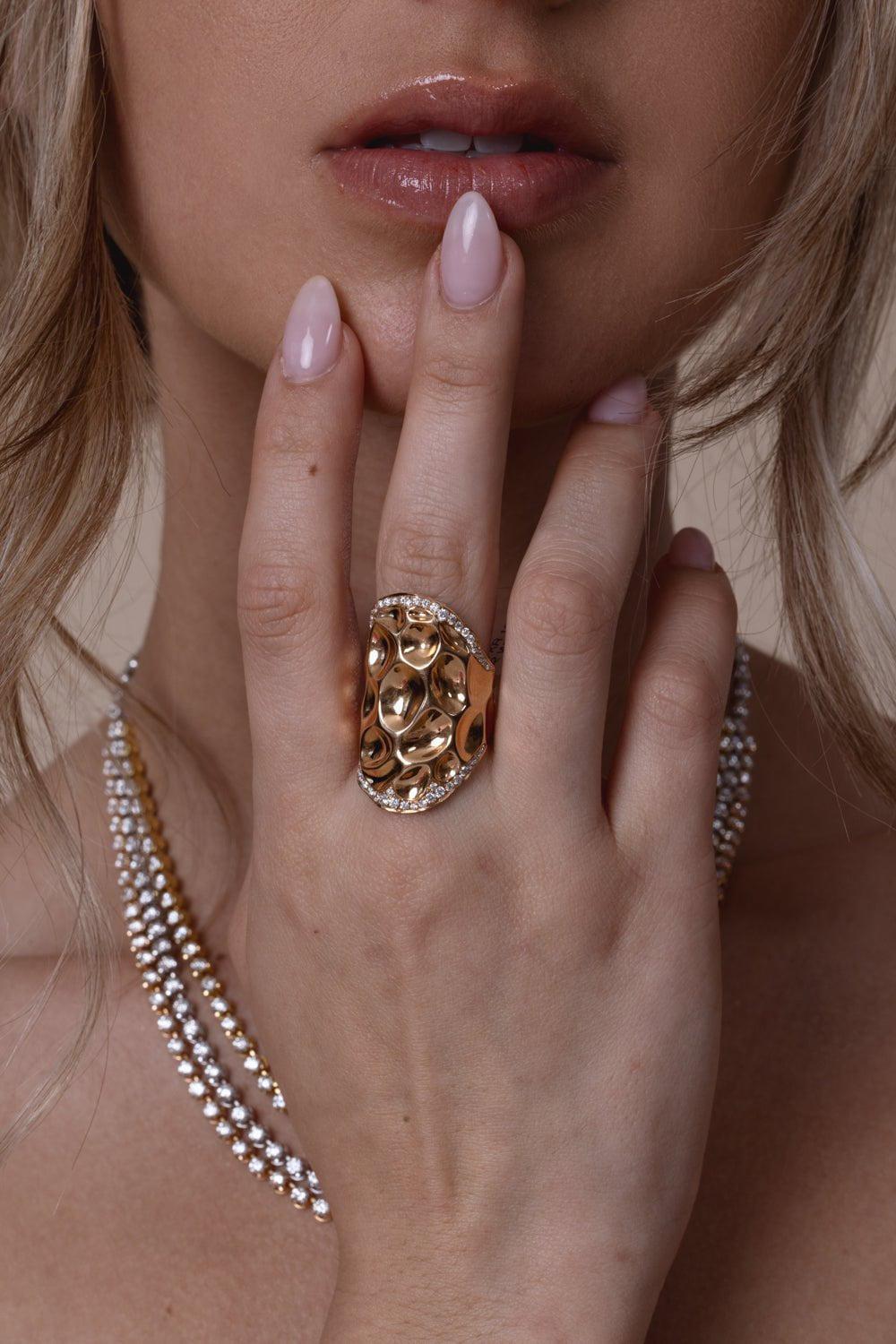 STEFERE-Diamond Hammered Ring-ROSE GOLD