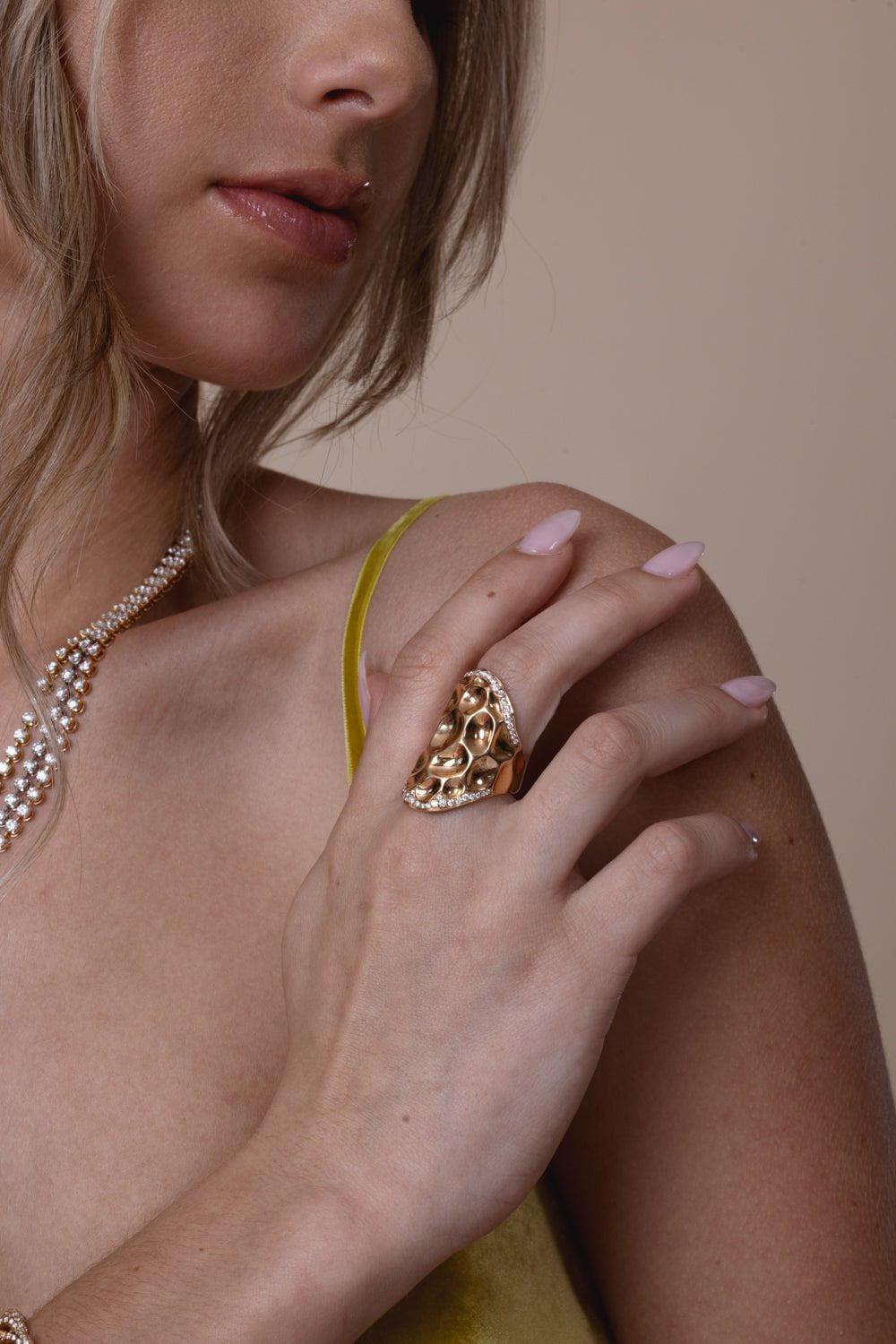 STEFERE-Diamond Hammered Ring-ROSE GOLD