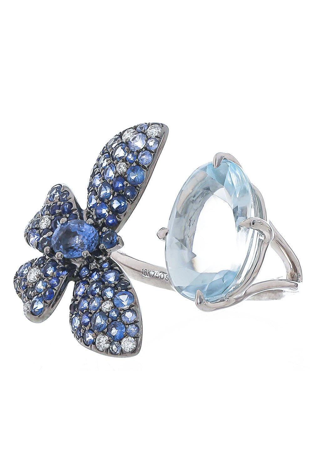 STEFERE-Sapphire Aquamarine Butterfly Ring-WHITE GOLD