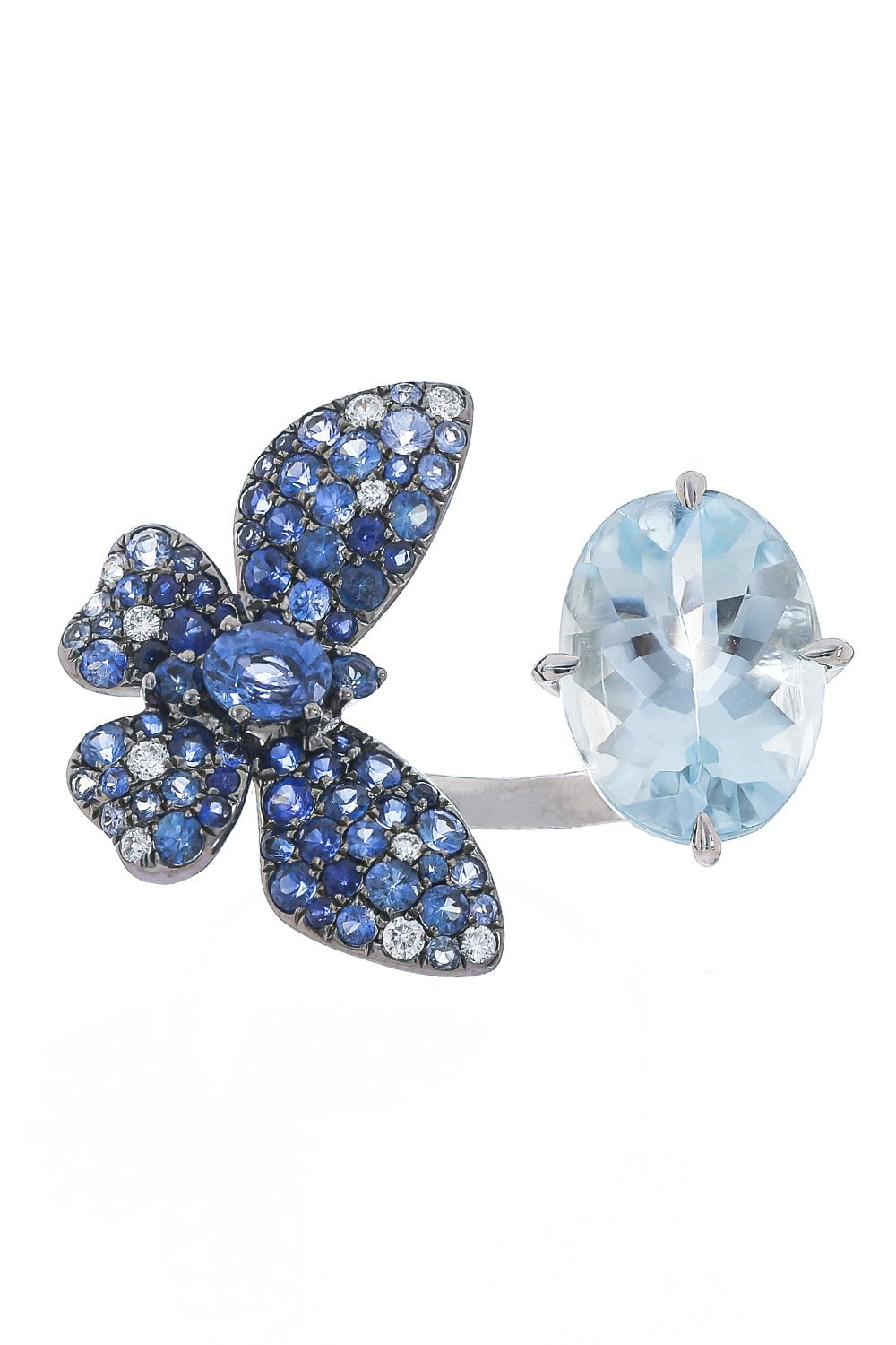 STEFERE-Sapphire Aquamarine Butterfly Ring-WHITE GOLD