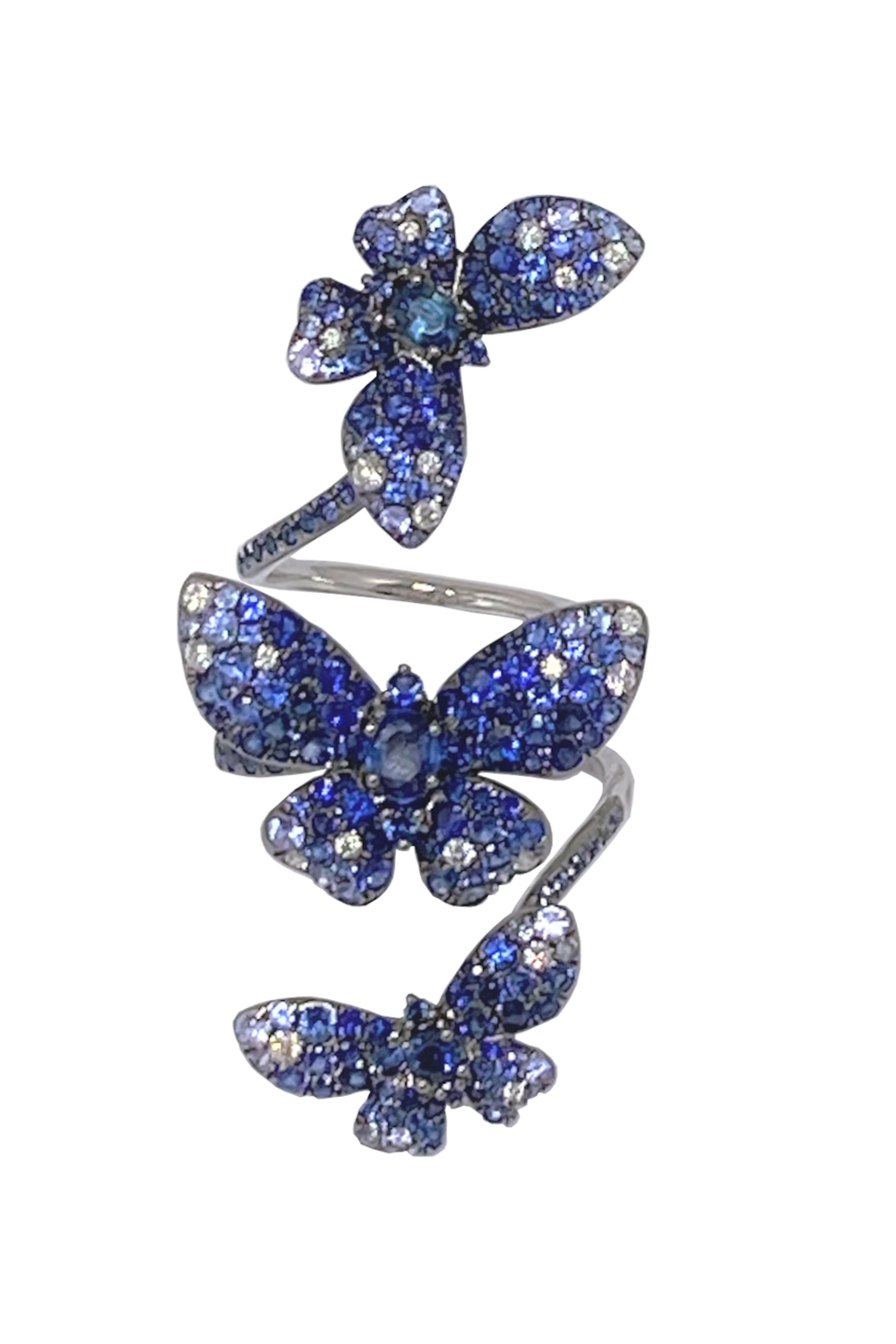 Blue Sapphire Three Butterfly Ring-WHITE GOLD-7-JEWELRYFINE JEWELRING-STEFERE