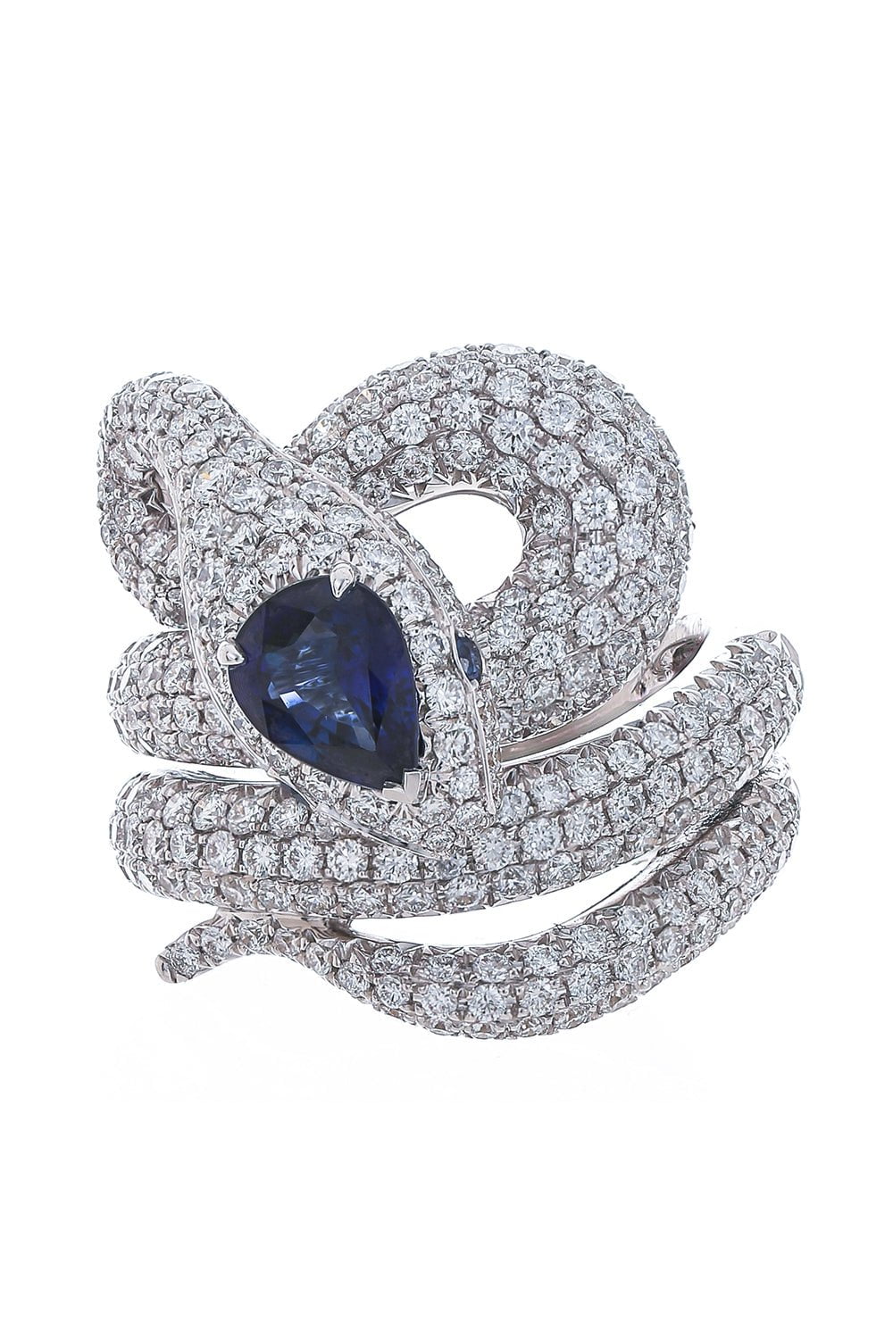 STEFERE-Diamond Blue Sapphire Snake Ring-WHITE GOLD