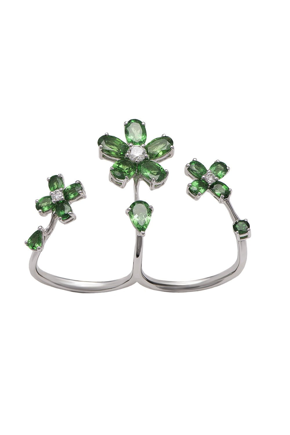 STEFERE-Diamond Green Garnet Flower Ring-WHITE GOLD
