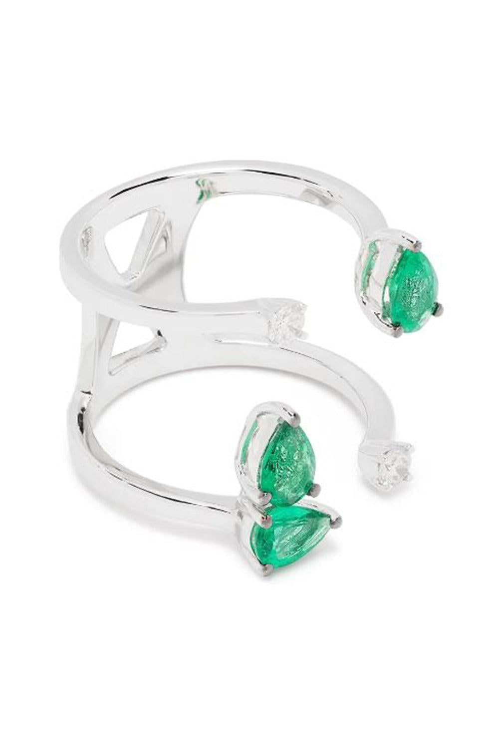 Emerald Diamond Open Ring-WHITE GOLD-7-JEWELRYFINE JEWELRING-STEFERE