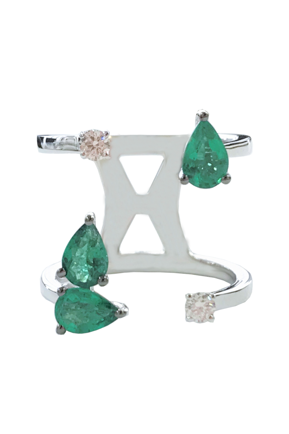 Emerald Diamond Open Ring-WHITE GOLD-7-JEWELRYFINE JEWELRING-STEFERE