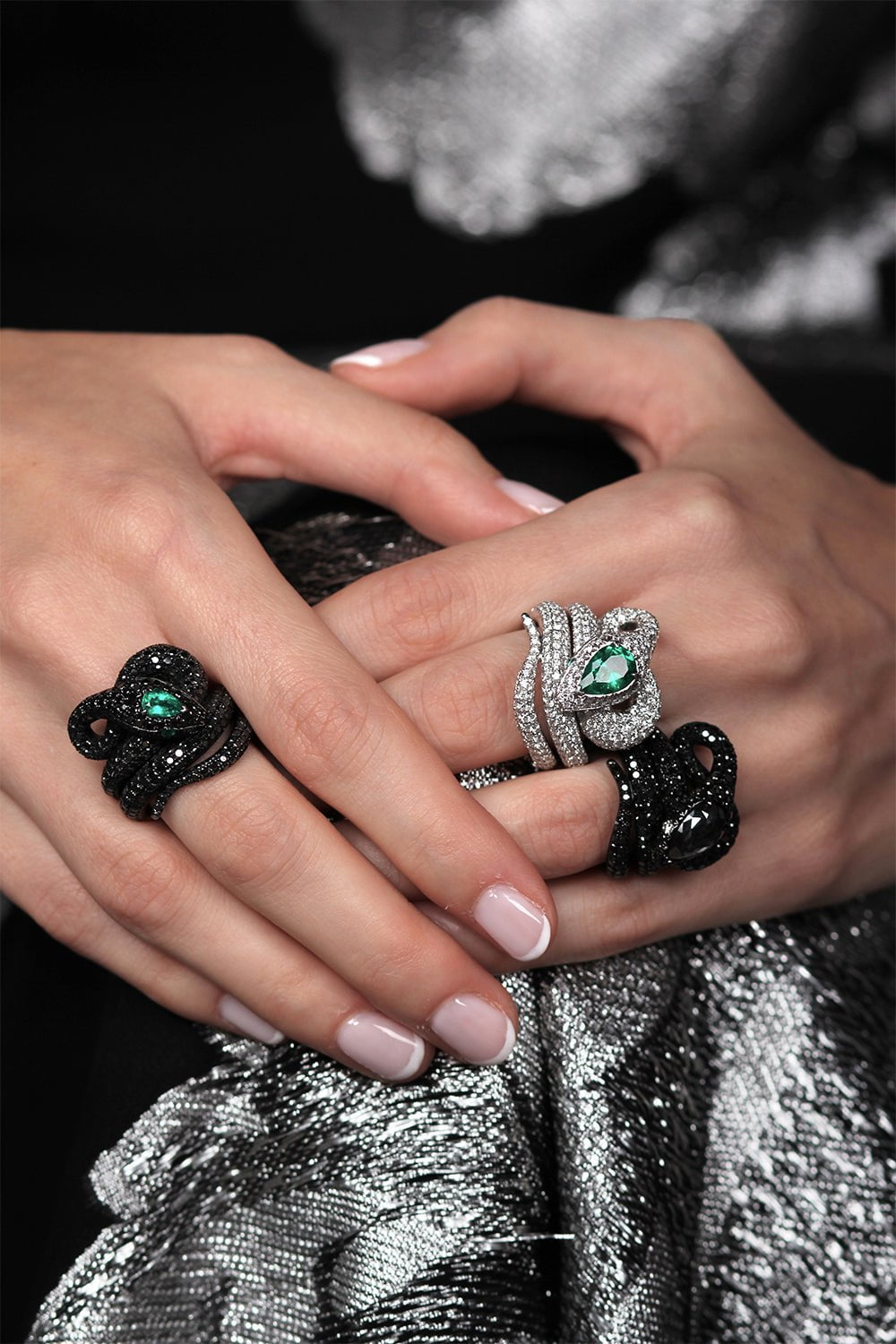 STEFERE-Emerald Diamond Spiral Snake Ring-WHITE GOLD