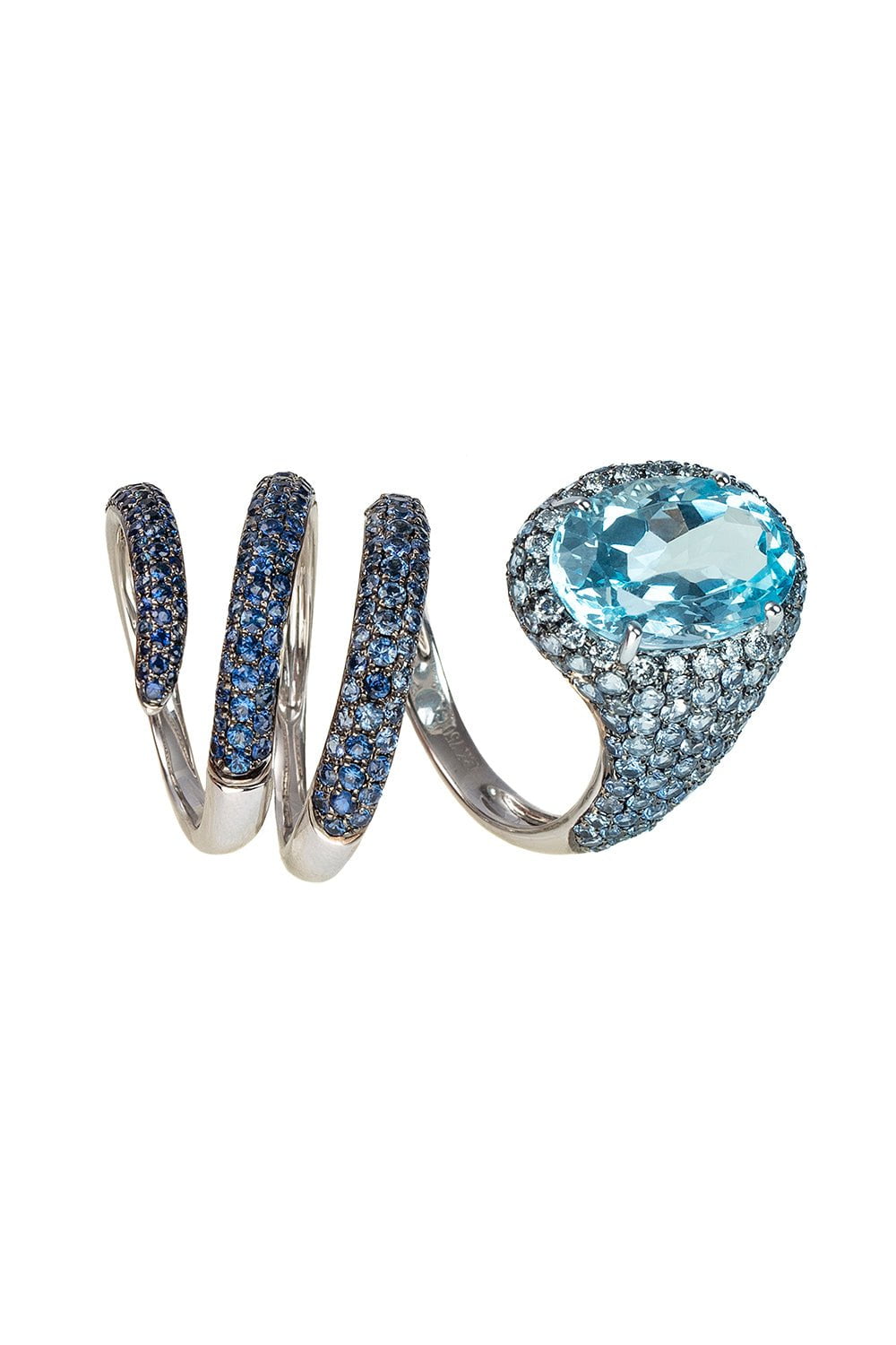STEFERE-Diamond Sapphire Spiral Ring-WHITE GOLD