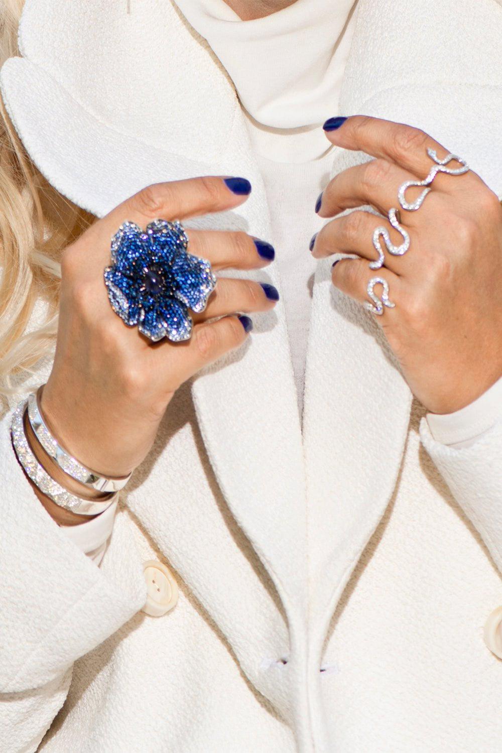 STEFERE-Large Blue Sapphire Diamond Ring-WHITE GOLD