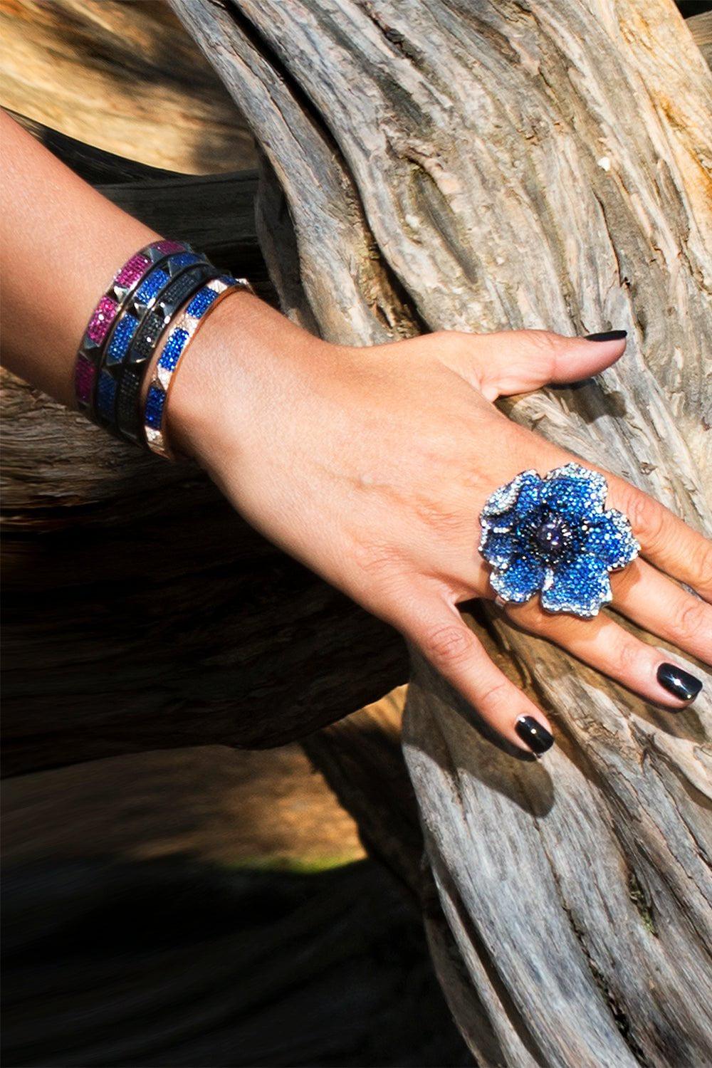STEFERE-Large Blue Sapphire Diamond Ring-WHITE GOLD