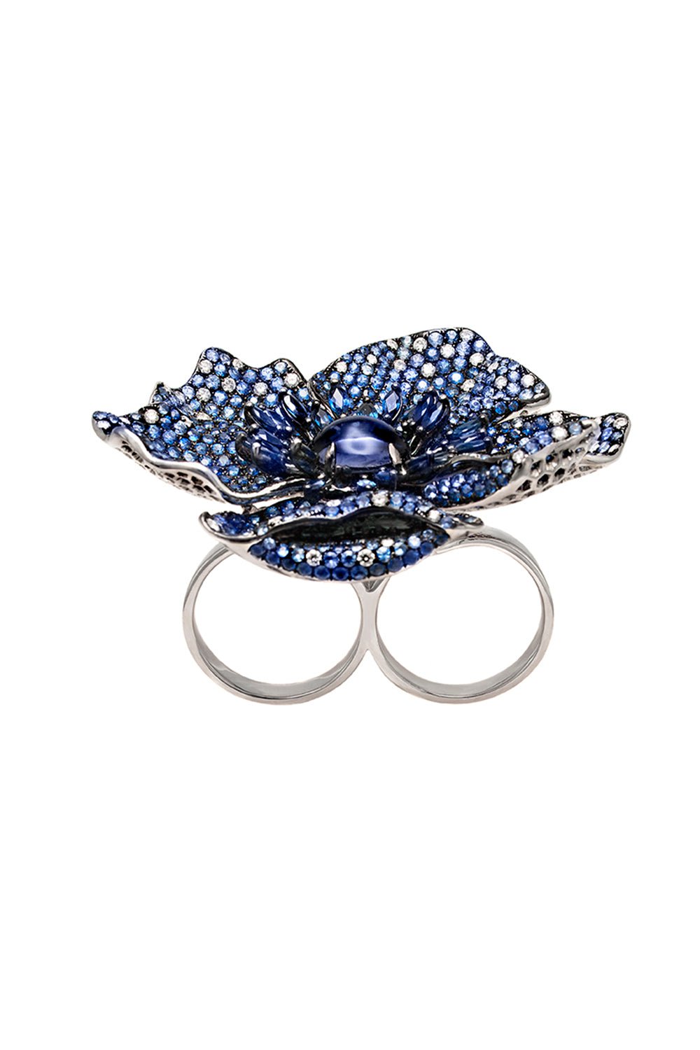 STEFERE-Large Blue Sapphire Diamond Ring-WHITE GOLD
