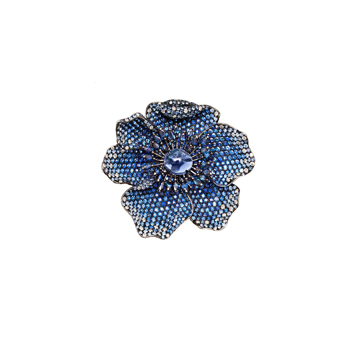 STEFERE-Large Blue Sapphire Diamond Ring-WHITE GOLD