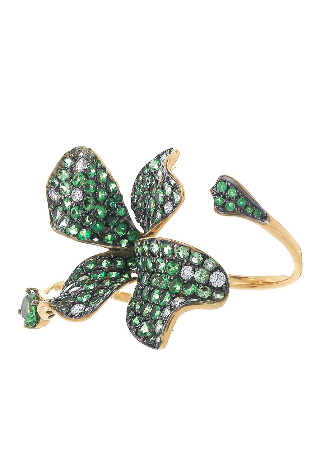 STEFERE-Garnet Duo Finger Flower Ring-YELLOW GOLD