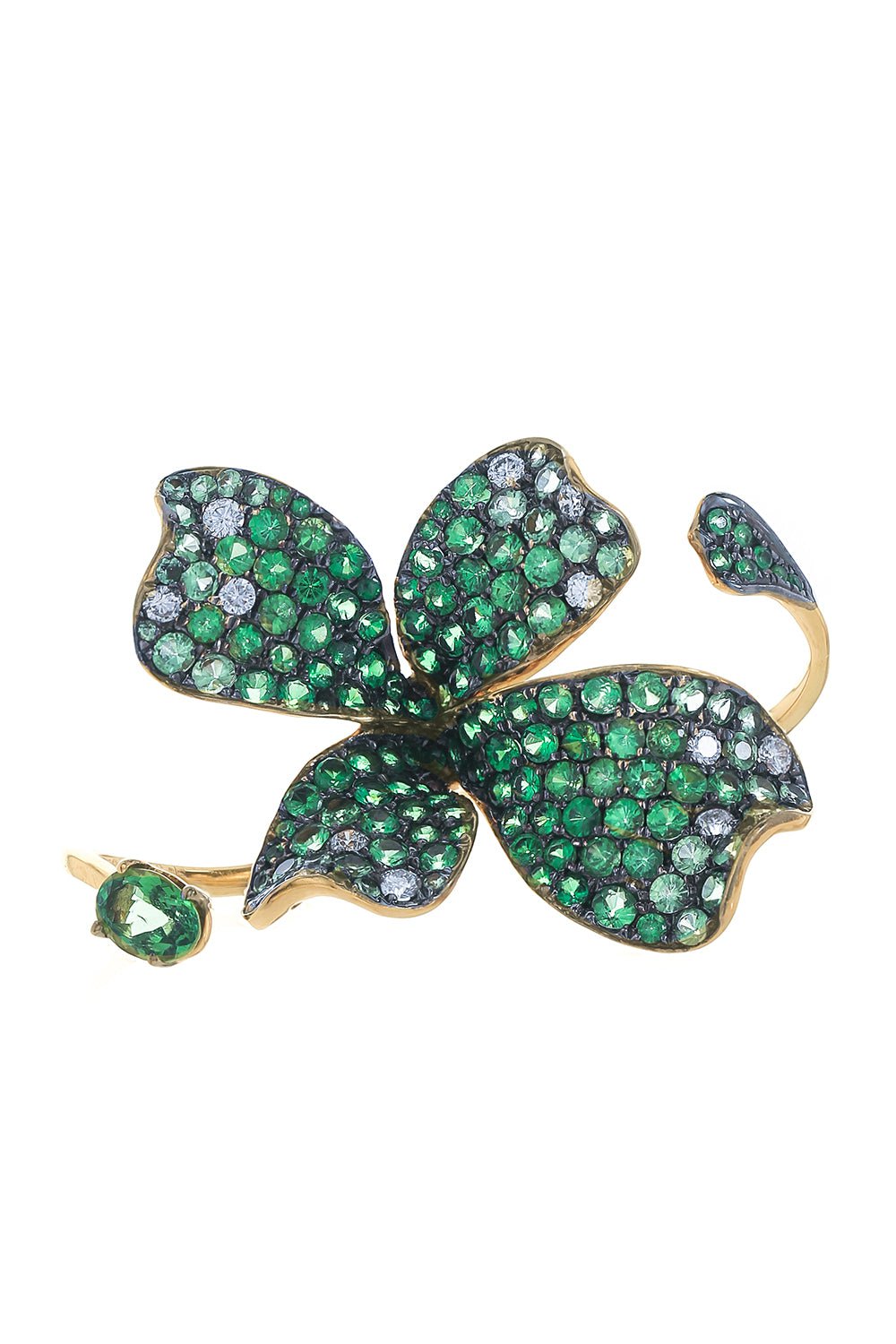 STEFERE-Garnet Duo Finger Flower Ring-YELLOW GOLD