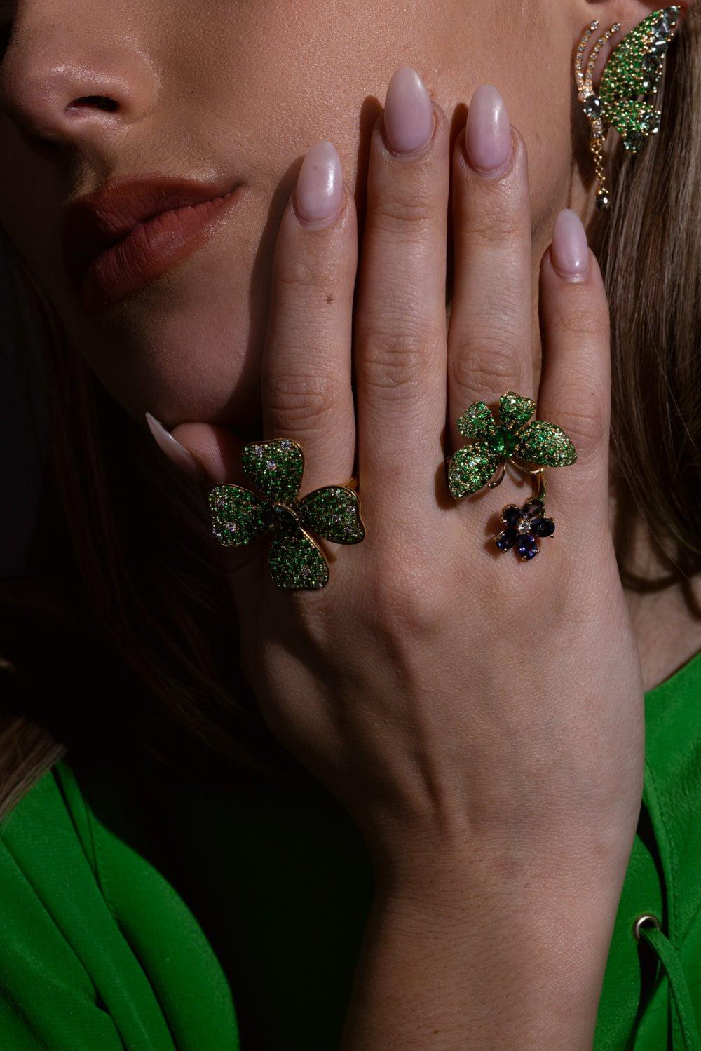 STEFERE-Lolite Garnet Flower Butterfly Ring-YELLOW GOLD