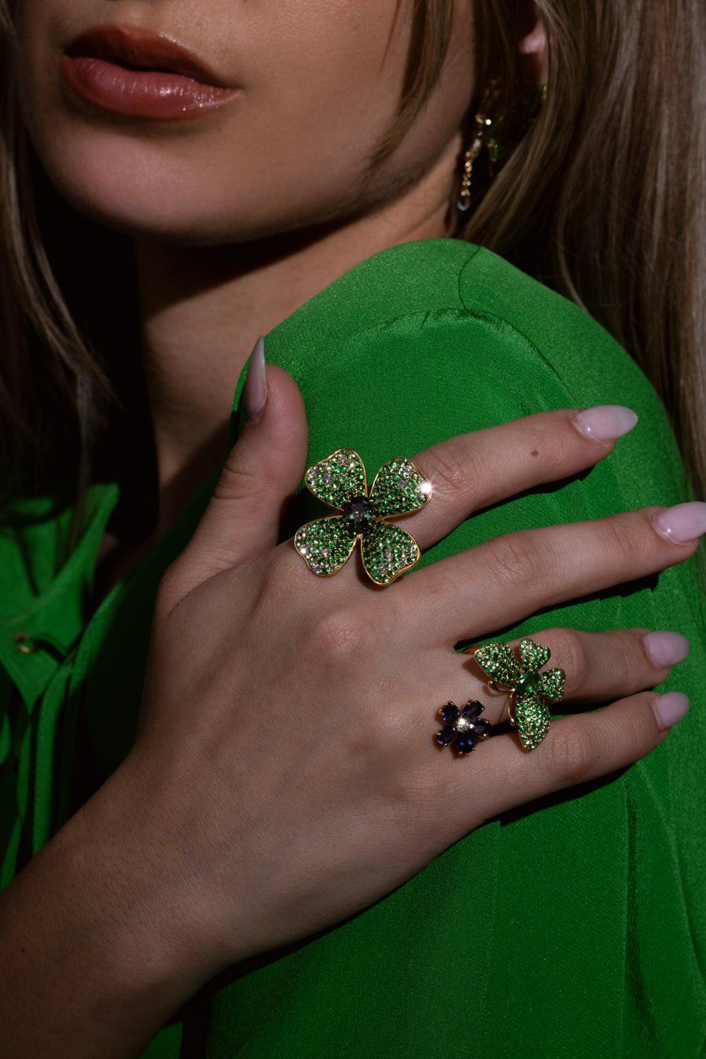 STEFERE-Lolite Garnet Flower Butterfly Ring-YELLOW GOLD
