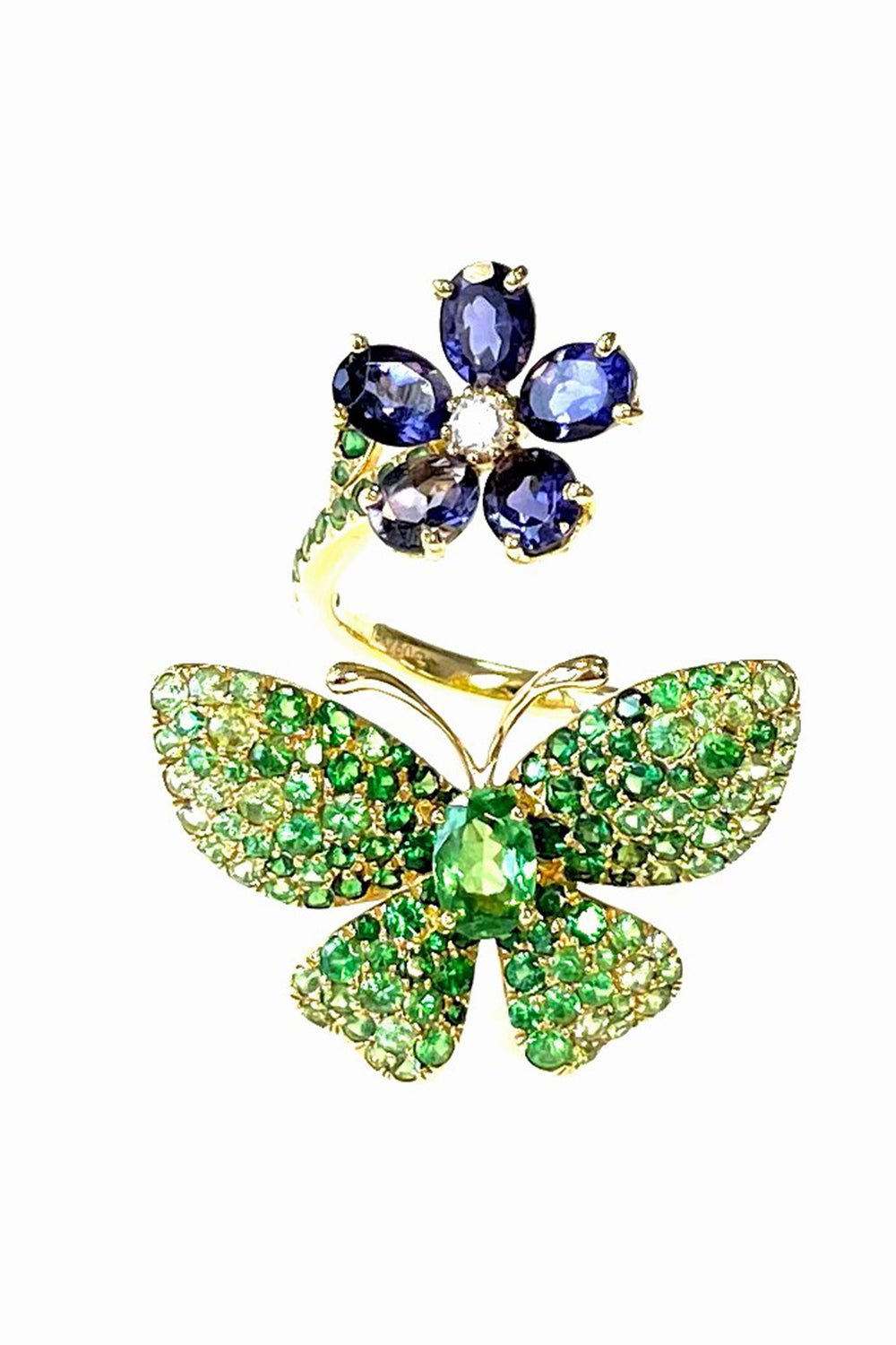 STEFERE-Lolite Garnet Flower Butterfly Ring-YELLOW GOLD