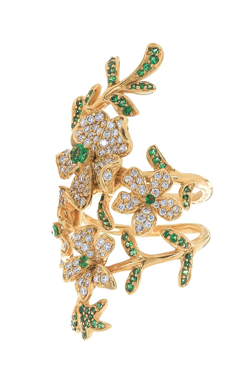 STEFERE-Diamond Garnet Flower Spiral Ring-YELLOW GOLD