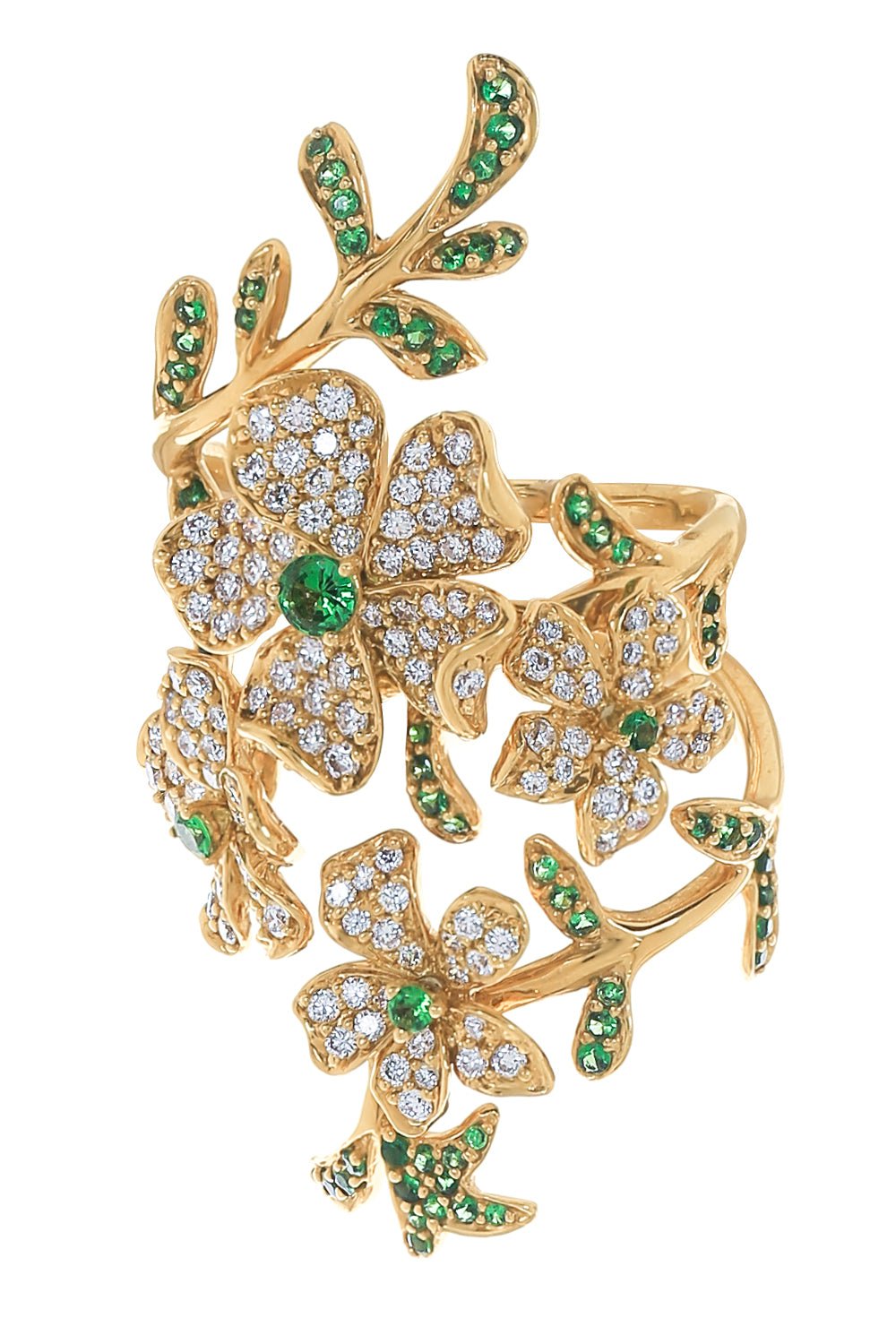 STEFERE-Diamond Garnet Flower Spiral Ring-YELLOW GOLD