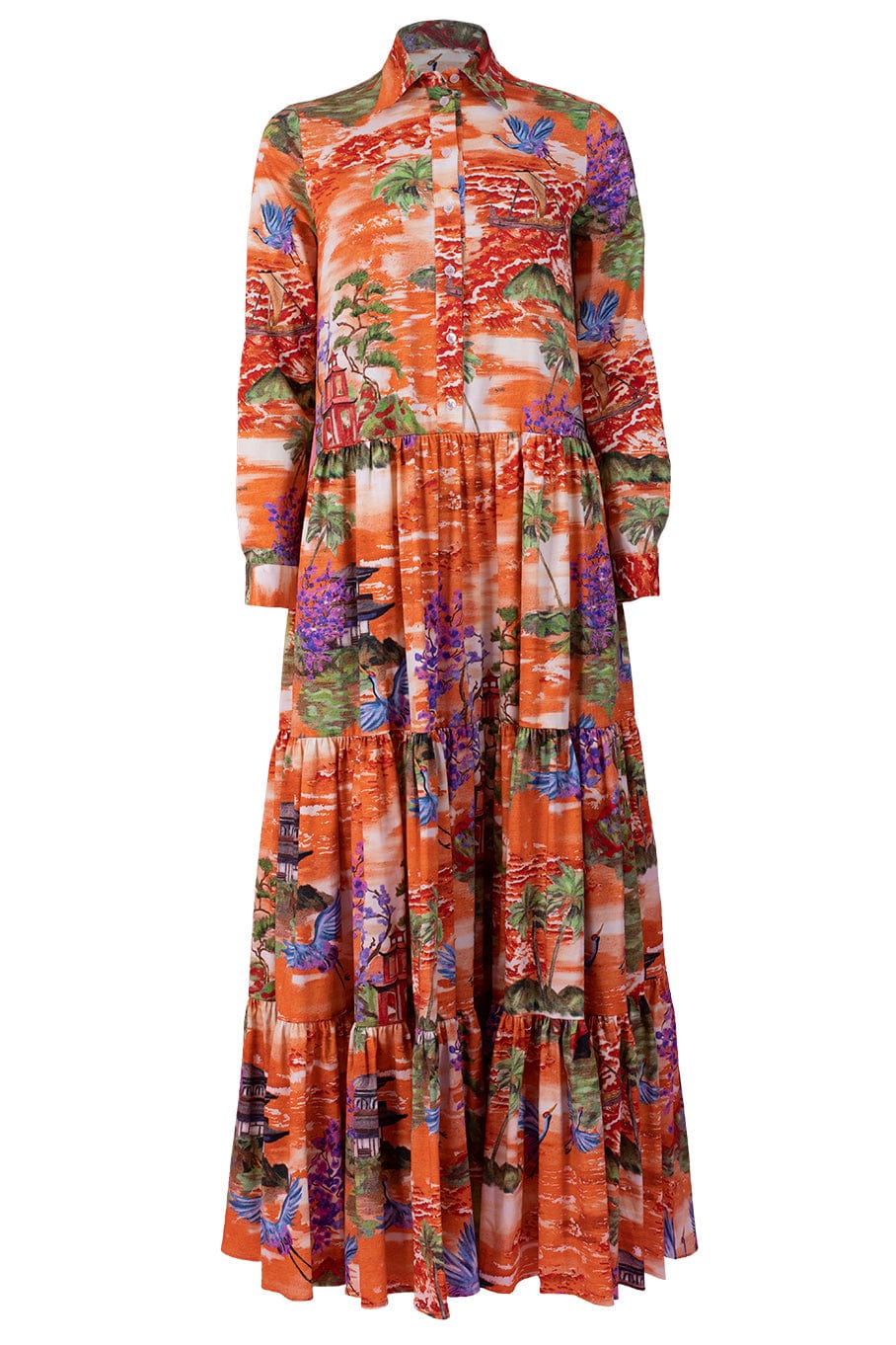 STELLA JEAN-Long Sleeve Printed Maxi Dress-