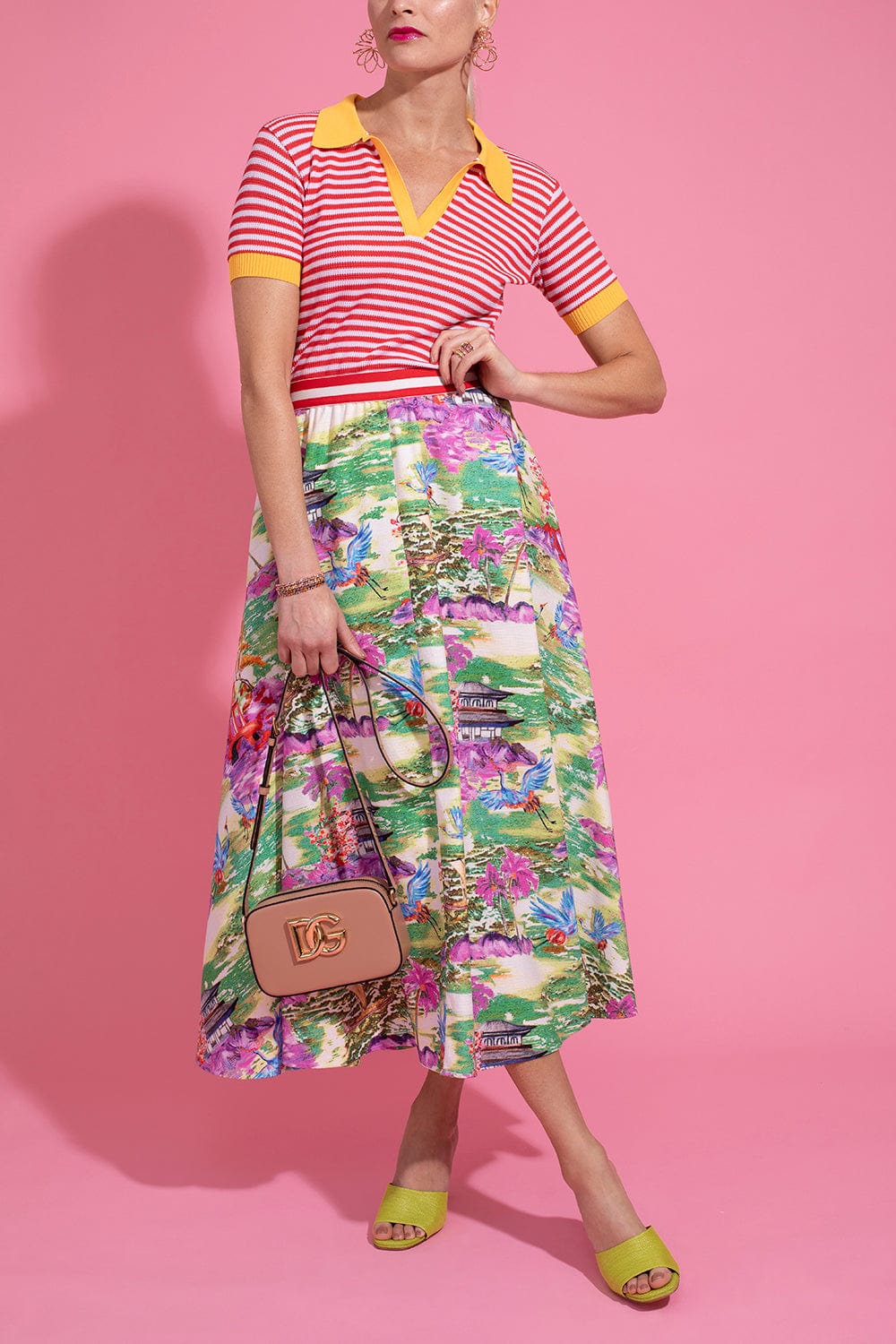 STELLA JEAN-Printed Midi Skirt-