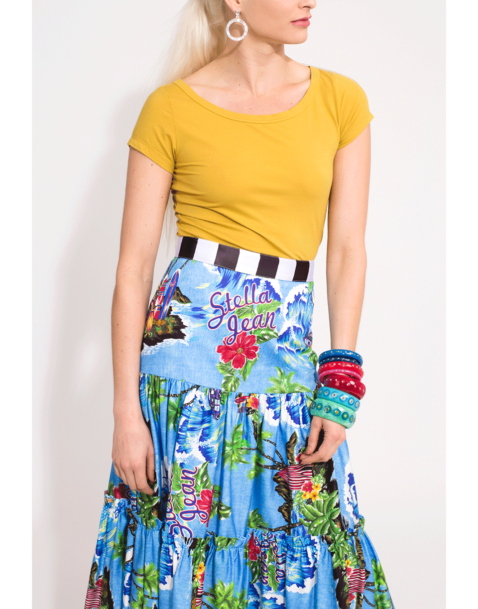STELLA JEAN-Tropical Print Drop Waist Skirt-