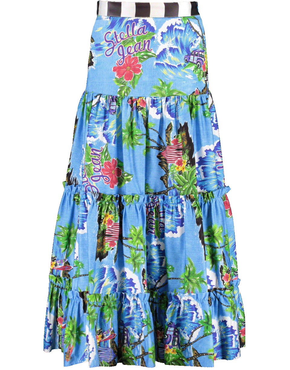 STELLA JEAN-Tropical Print Drop Waist Skirt-