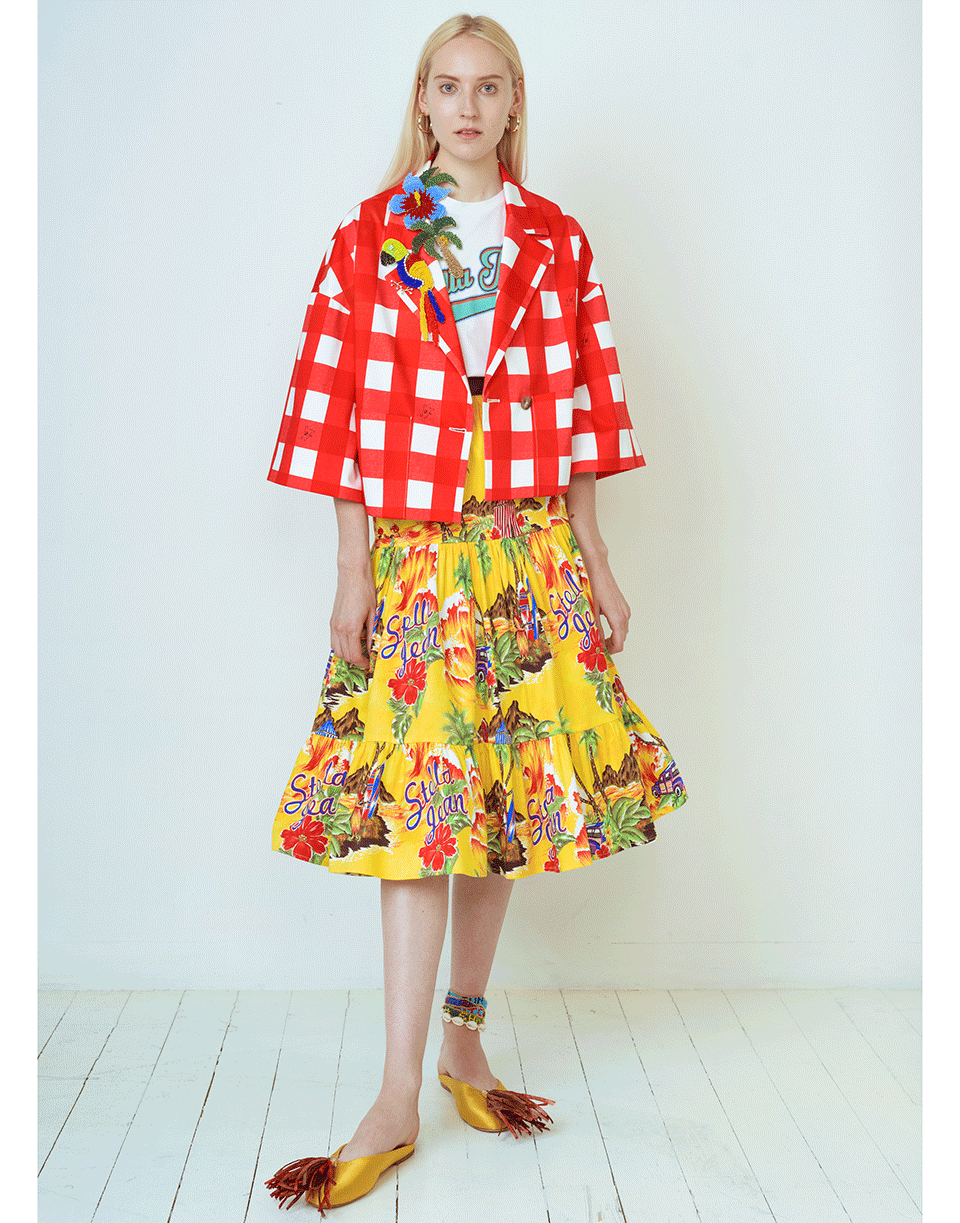 STELLA JEAN-Tropical Print Tiered Skirt-
