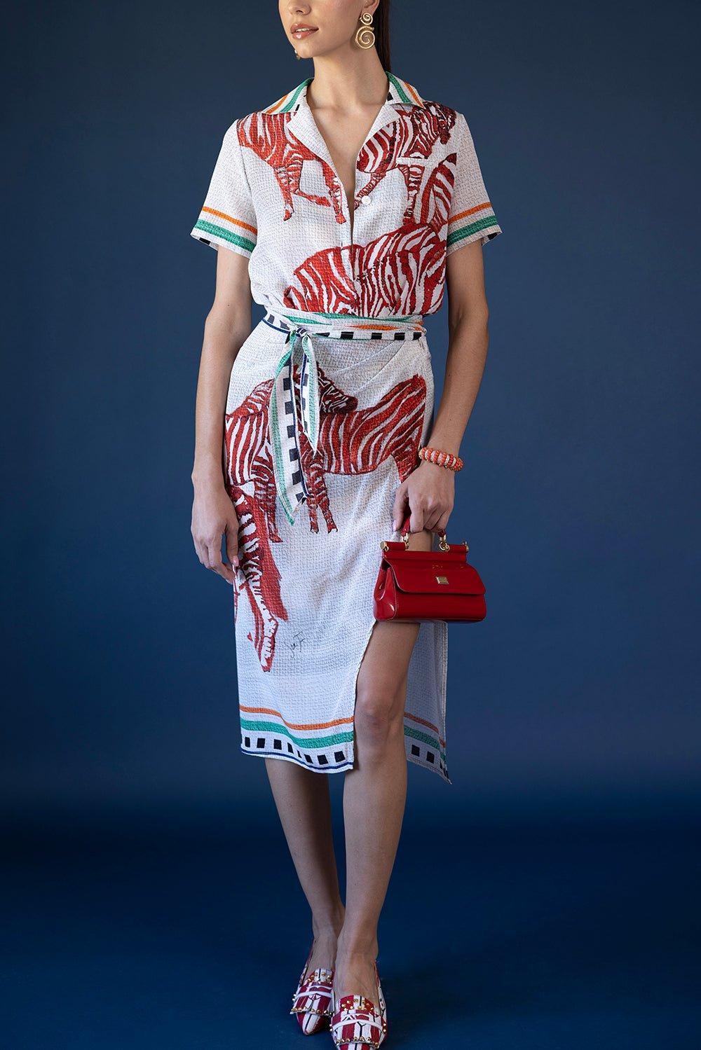 STELLA JEAN-Short Sleeve Printed Blouse-
