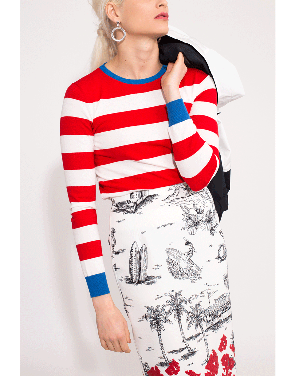 STELLA JEAN-Striped Knit Crewneck Sweater-