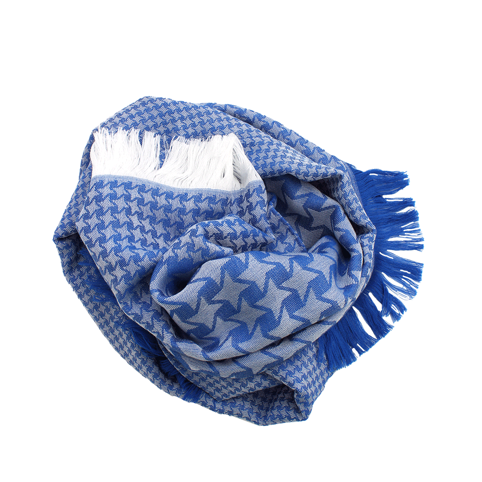 STELLA MCCARTNEY-Houndstooth And Stars Fringe Scarf-BLUE