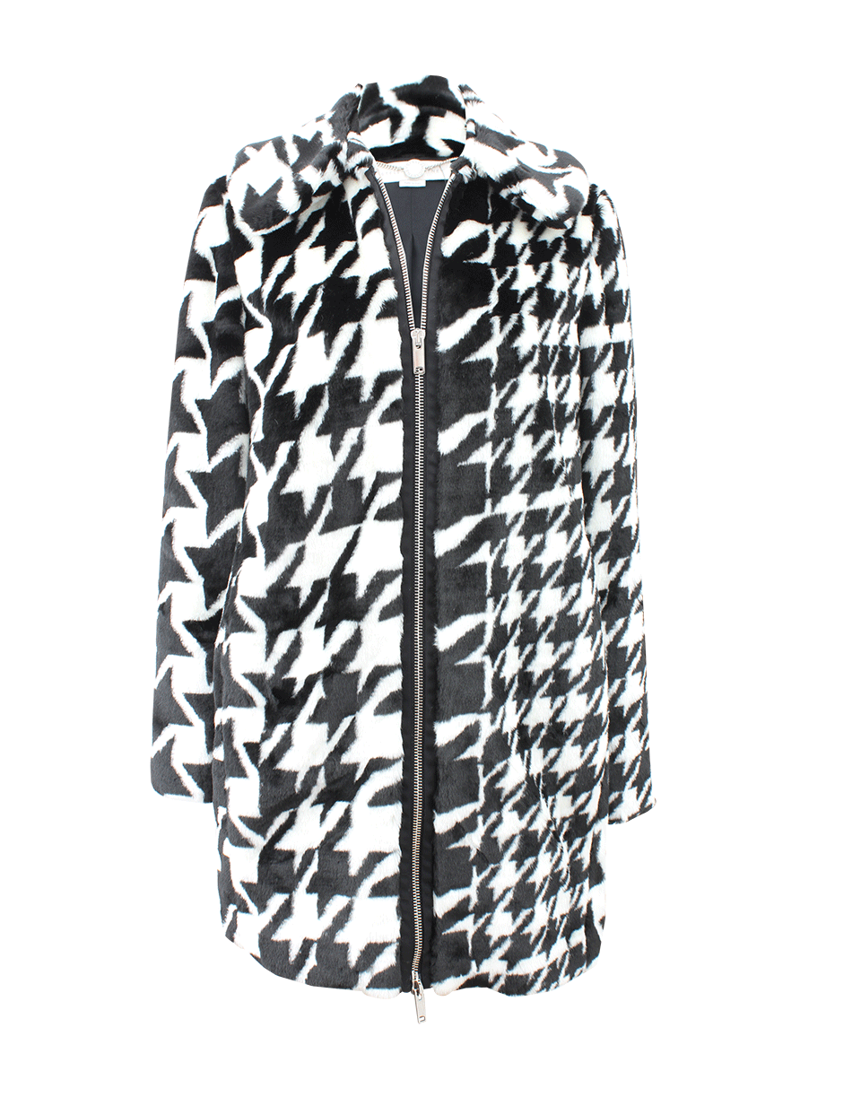 STELLA MCCARTNEY-Houndstooth Faux Fur Coat-BLACK