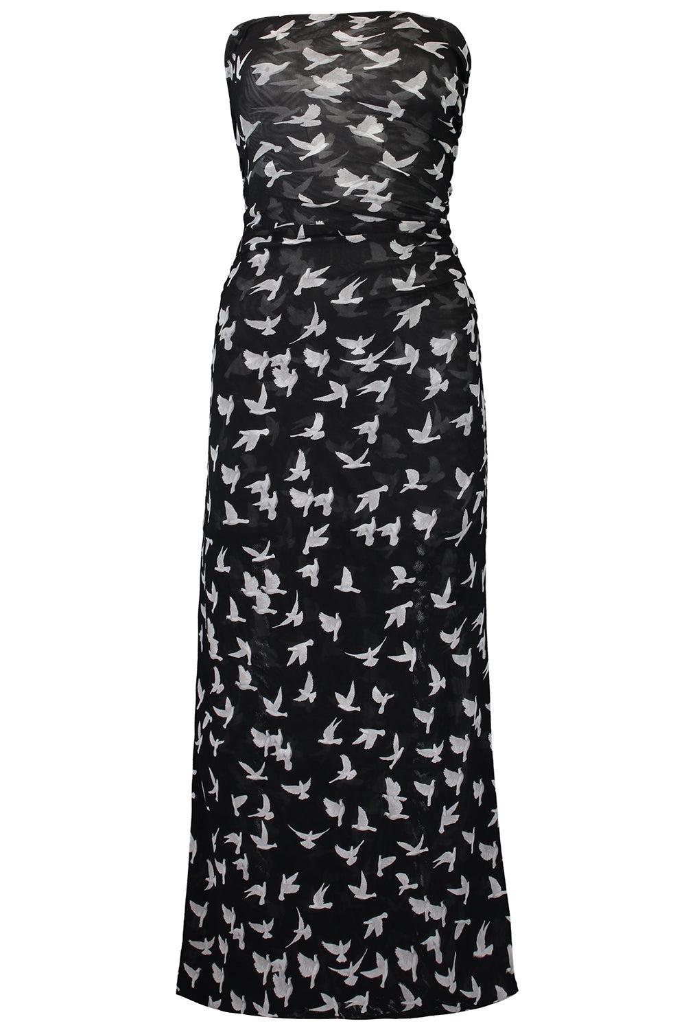 Dove Print Strapless Dress