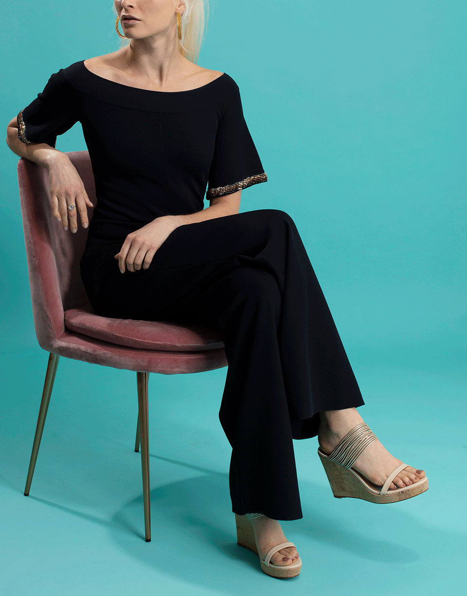 STELLA MCCARTNEY-Off-the-Shoulder Knit Jumpsuit-INK
