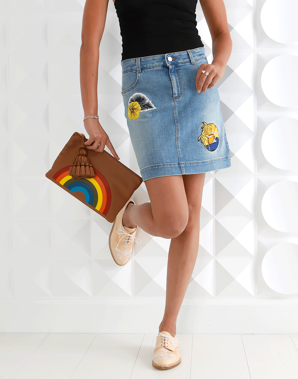 STELLA MCCARTNEY-Patchwork Denim Skirt-