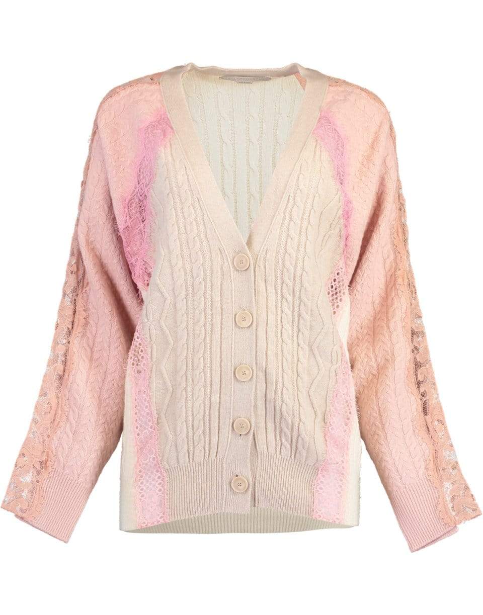 STELLA MCCARTNEY-Floral Lace Cable Knit Cardigan-