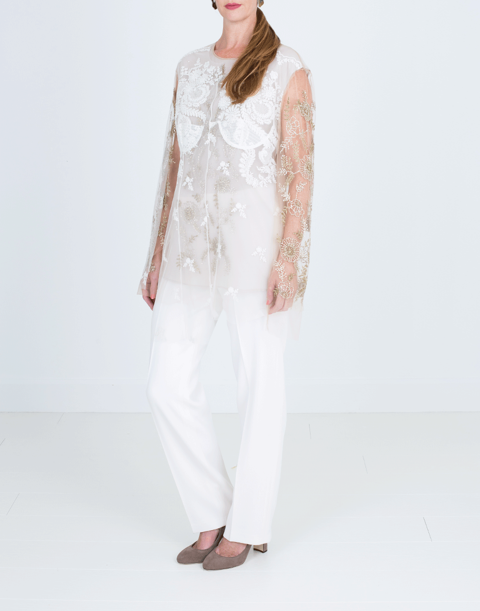 STELLA MCCARTNEY-Embroidered Tulle Odette Top-CAMEL