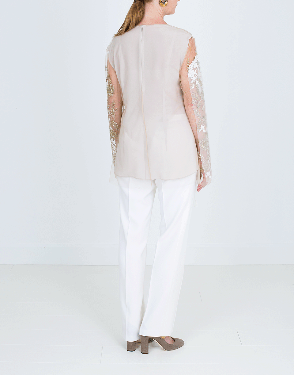 STELLA MCCARTNEY-Embroidered Tulle Odette Top-CAMEL