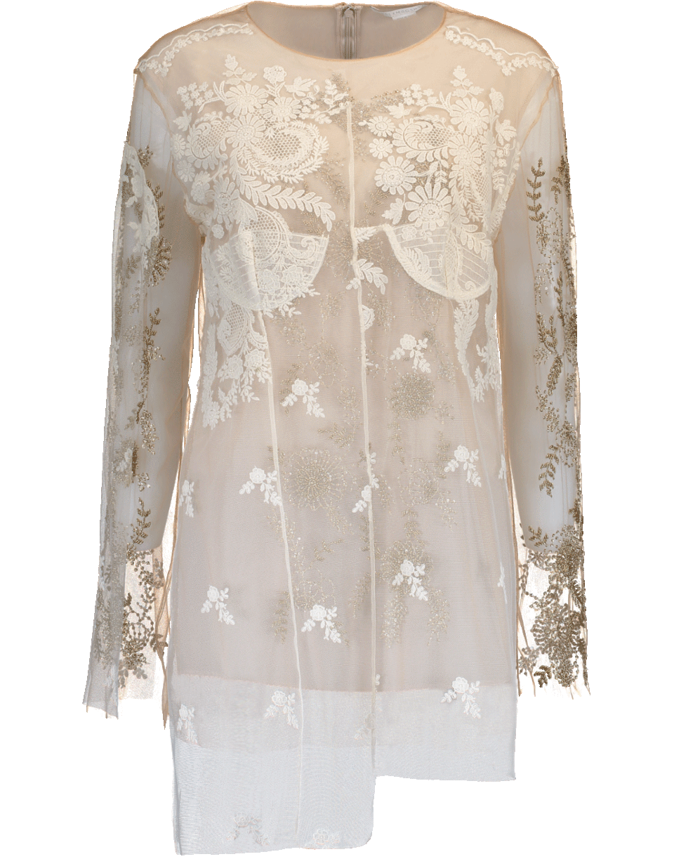 STELLA MCCARTNEY-Embroidered Tulle Odette Top-CAMEL