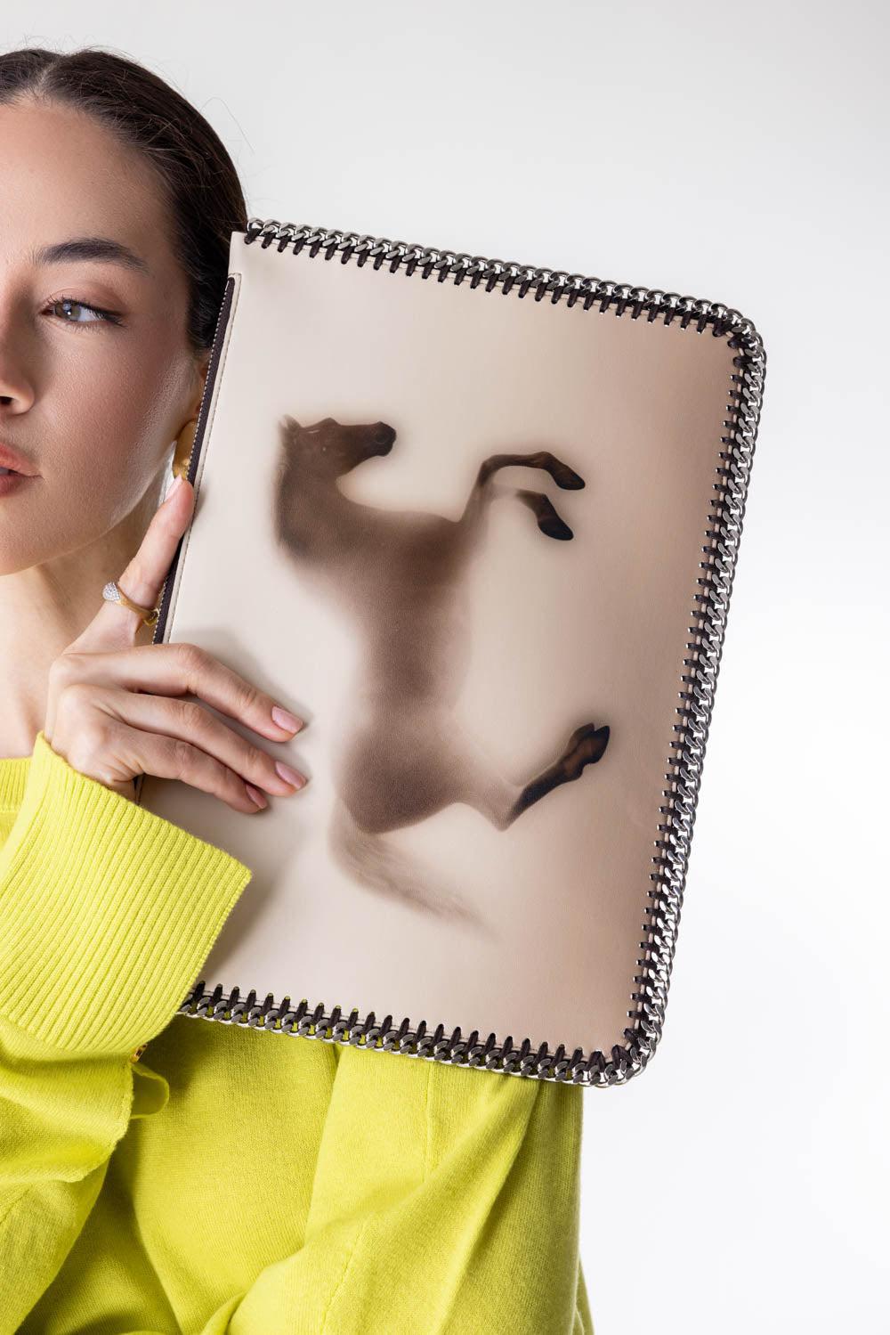 STELLA MCCARTNEY-Fallabella Zippered Pouch - Faded Horse-BEIGE